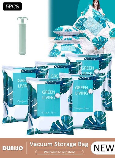 5Packs Vacuum Storage Bags with Electric Pumps without Odor, Healthy Reusable Portable Environmentally Friendly Space Saver Bags Thickened for Clothes, Mattress, Blanket, Duvets, Pillows, Comforters, Quilt, Travel 60*80cm