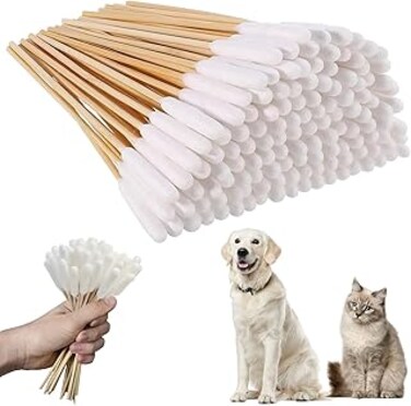 Anheyu 200 Pcs Pet Dog Ear Cleaner Cotton Buds,6 Inch Large Dog Ear Cleaning Swabs,Animal Ear Cleaning Cotton Swab Sticks Wax Remover Itchy Ear Relief for Dogs Ear Wax Infection Removal