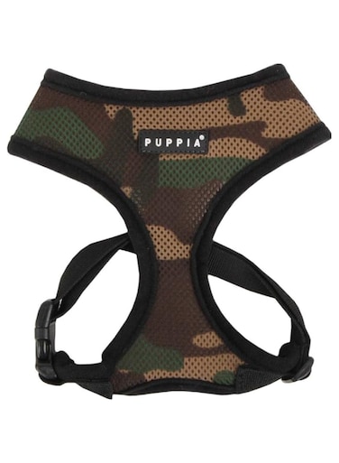 Puppia Soft Dog Harness No Choke Over-The-Head Triple Layered Breathable Mesh Adjustable Chest Belt and Quick-Release Buckle, Camouflage, Medium