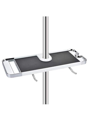 MAKINGTEC ABS Bathroom Shelf Rack Shower Caddy Wall Mount Holder, No Drilling Shower Organiser for Shampoo Soap with 19-25mm Rail and Double Hook for 19mm-25mm Shower Rail Black