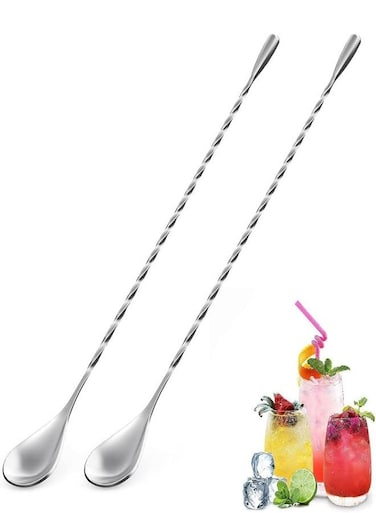 2pcs Bar Spoon, Stainless Steel Cocktail Mixing Spoon With Long Handle Spiral Design, Bartender Bar Stirring spoon for Cocktail Shaker Tall Cups