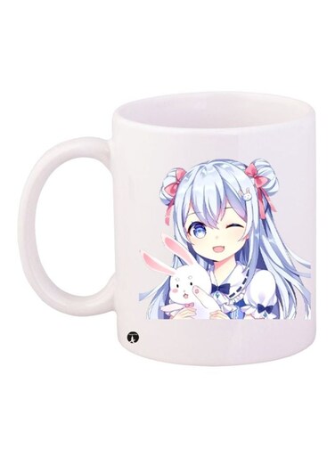 Anime Girl Printed Ceramic Coffee Mug White/Blue/Pink