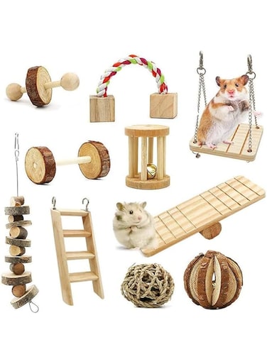 SKEIDO 10Pcs/Set Eco-friendly Wear-resistant Molar Toys Hamster Swing Toys Small Pet Chew Toys Set Pet Toys Hamster Swing Toys