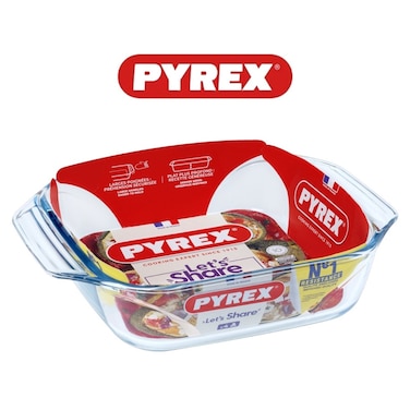 Pyrex Irresistible 2.3L Square Glass Roaster - Elegant Glass Bakeware for Roasting, Baking, and Serving