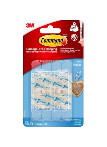 Command Mini Light Clips, Damage Free Hanging Light Clips with Adhesive Strips, No Tools Mini Wall Hooks for Hanging Back to School Dorm Organizers, Six Clear Wall Hooks and Eight Command Strips