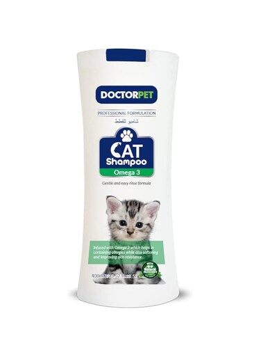 Doctor Pet Cat Shampoo Omega-3 400 ML &ndash; Moisturizing, Hypo-Allerginic, Gentle Formula for Soft, Healthy Coat &amp; Skin