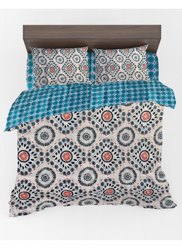 Design 3-Piece Reversible 100% Cotton King Size Duvet Cover Set - Printed - ENERGIE (Duvet Cover 240x200 cm+Pillow Covers 50x80 cm)