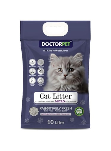 Doctor Pet Lavender Scented Clumping Cat Litter 10L &ndash; 100% Clumping Micro Bentonite, Instant Strong Clumping, Ultra Absorbent, Dust-Free, Lavender Fragrance, Pet Safe