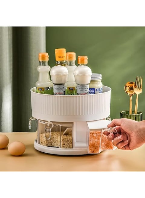 AMERTEER Spice Rack Organizer   2 Tier Rotating Spice Rack Organizer with 5 Divided Bins   Kitchen Spice Organizer, Cabinet Storage Organizer, Seasoning Holder for Countertop, Pantry Organization