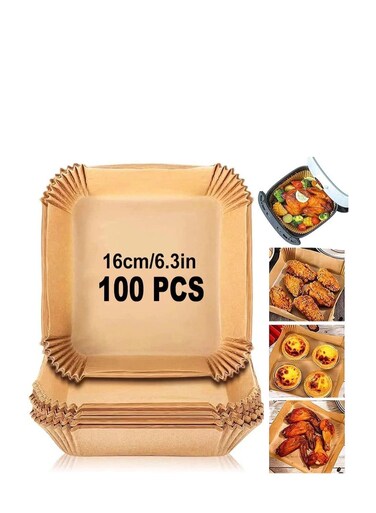 Pieces Disposable Non Stick Air Fryer Paper Liners Square Food Grade Baking Paper, 16cm, Brown