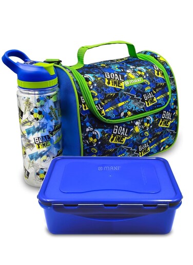 Maxi Insulated Lunch Bag with Reusable Lunch Box &amp; Water Bottle &ndash; Leakproof, Ideal for School, Office, Picnic, Beach, for Kids &amp; Adults &ndash; Blue.