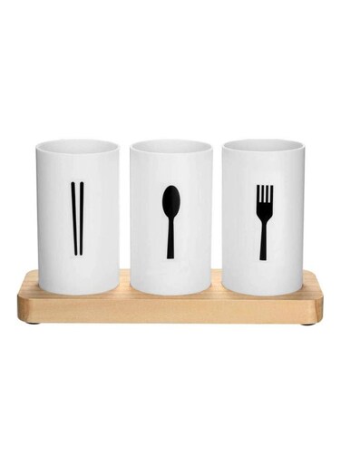 Flatware Caddy With Cleaning Brush White/Beige/Black 240x130x90mm
