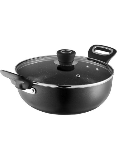Zest Marbilo Non-Stick Deep Kadai with Glass Lid 2.5 litres (24 cm Diameter) Aluminum Induction Kadhai, PFOA Free - 3.5 mm Thickness