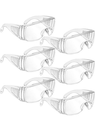 EasyLife 6 Pieces Clear Safety Glasses Over Eyeglasses Goggles Clear Glasses Anti- Fog/Scratch Eye Protection Polycarbonate Protective Eyewear Safety Goggles For Shooting, Lab, Outdoor, Workplaces