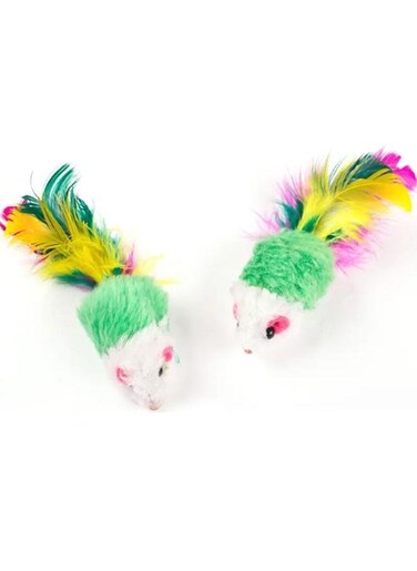 EasyLife 2 Pieces Furry Mice Toys Of Feather Tails Mouse Toys
