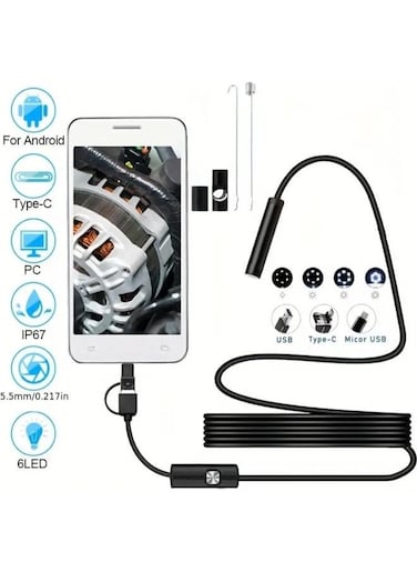 EasyLife 3-In-1 5M Inspection Camera Borescope Type-C, Micro USB And USB Endoscope Waterproof IP67 For Android Phones PC