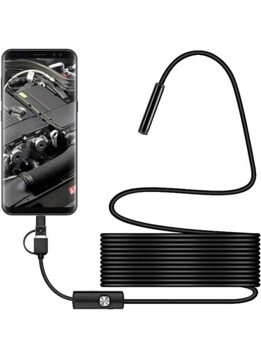 EasyLife 5.5mm Endoscope Camera boroscope Snake Flexible IP67 Waterproof Camera 3 In 1 Type C USB V Type Port And 6 LED Light With 2m Length Cable