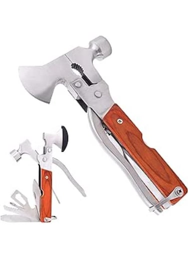 EasyLife Multitool Hammer Camping Gear Accessories Survival Kits 14 In 1 Multifunction Tool Portable Folding Wood Handle Stainless Steel Multipurpose Equipment For Outdoor