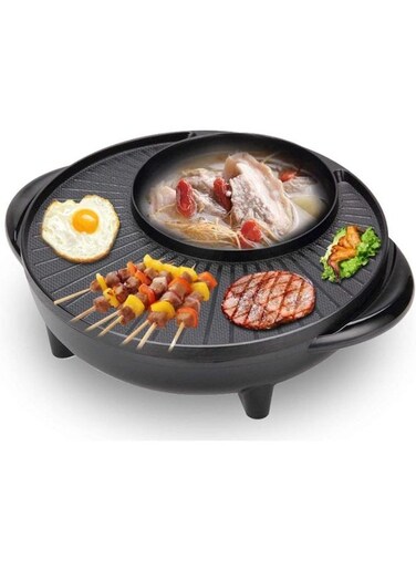 EasyLife Electric Grill Pan With Hot Pot, 1500W Household Multifunctional Barbecue Frying Pan Dual-Purpose Barbecue Hot Pot One Pot Electric Hot Pot Electric Grill Pan