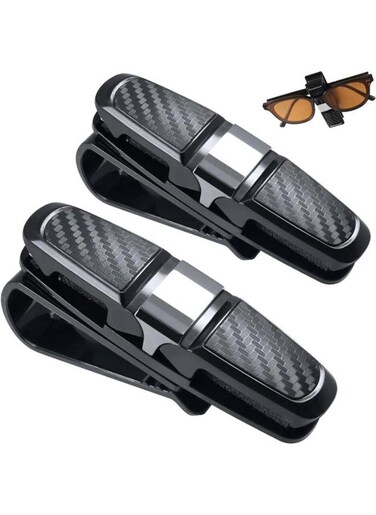 EasyLife 2 Pieces Car Glasses Holder With Card Clip, Vehicle Glasses Clips, Sunglasses Holder, 360 Degree Rotating Ticket Card Clip Holder, Double Ended Clip, For All Vehicle Models, Sun Visor