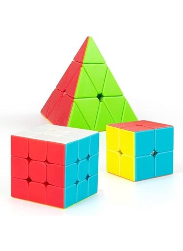 EasyLife 3 Pieces Speed Cube Set Stickerless Magic Cube Set Of 2x2x2 3x3x3 Pyramid Frosted Puzzle Cube