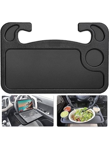 EasyLife 2-In-1 Auto Steering Wheel Desk Vehicle Seat Table Mount For Food Eating Laptop Tablet iPad Notebook Car Traveling Table Suitable For Most Vehicles