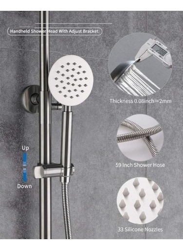 EasyLife 304 Stainless Steel Bathroom Set With Showerhead Handheld Shower Wall Mount Adjustable Shower Bar