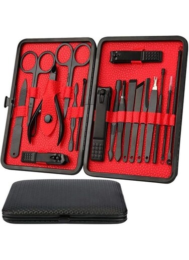 EasyLife 18 In 1 Nail cutter Stainless Steel Professional Grooming Kit Nail Tools With Black Leather Travel Case