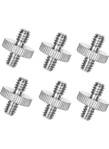 EasyLife 6 Pieces 1/4" Male To 1/4" Male Threaded Screw Adapter Tripod Screw Adapter Double Head Stud Converter Compatible With Camera Cage Mono pod Ball head Light Stand