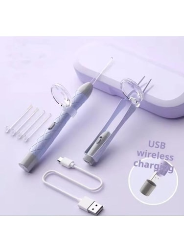 Generic Ear Pick Luminous Ear Tweezer Rechargeable LED Ear Spoon Ear Wax Removal Ear Cleaner Safe Ear Pick Ear Cleaning Tool With 2 Magnifier 4 Ear Spoon Heads