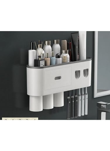 Generic Inverted Toothbrush Holder Double Automatic Toothpaste Squeezer Dispenser Storage Rack Bathroom Accessories With 3 Cups
