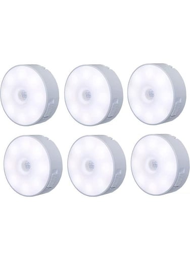 Generic 6 Pieces Motion Sensor Night Light Indoor Rechargeable Small LED Closet Light Warm And White Wireless Activated Sensored Smart Cabinet Lights Battery Operated For Hallway Stairs Bedroom
