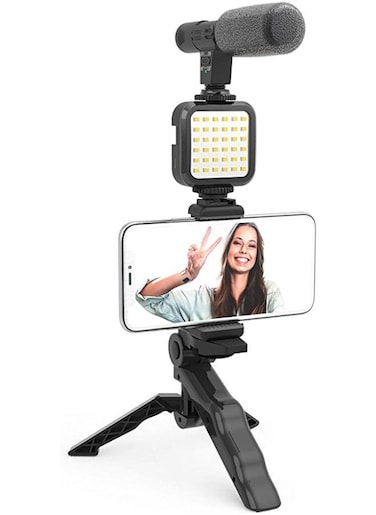 Generic Smartphone &amp; Camera Vlogging Studio Kits Video Shooting Photography Suit With Microphone LED Fill Light Mini Tripod