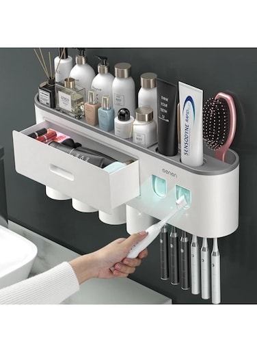 Generic Wall Mounted Toothbrush Holder And Toothpaste Dispenser With 4 Cups