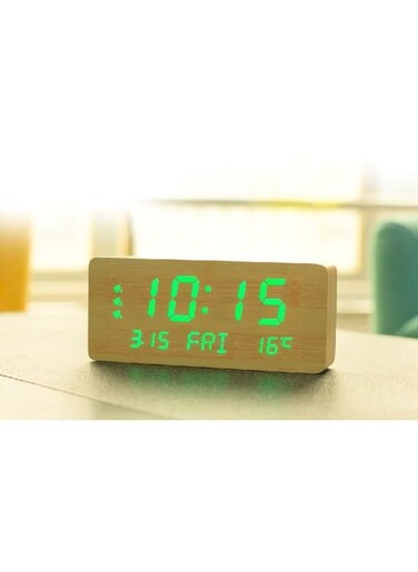 Generic 1501 LED Perpetual Calendar Week Wooden Alarm Clock Thermometer Weekday Alarm Clock