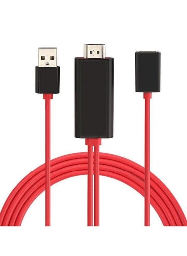 Generic 3-In-1 Full HD Mirroring Cable HDMI Cable MHL To HDMI Cable Plug And Play HDTV Adaptor Cable For iPhone iPad Samsung Smartphones - Red, 1m
