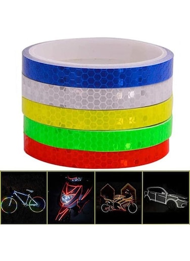 Generic 5 Pieces Safety Reflective Warning Stickers Self-Adhesive DIY Rim Outdoor Lighting Sticker Waterproof Reflective Adhesive Tape Stripe, For Bike, Motorcycle, Car, Bicycle Decoration