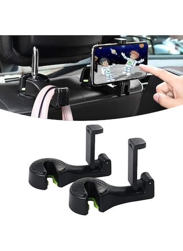 Generic 2 Pieces Car Back Seat Headrest Hooks With Phone Holder