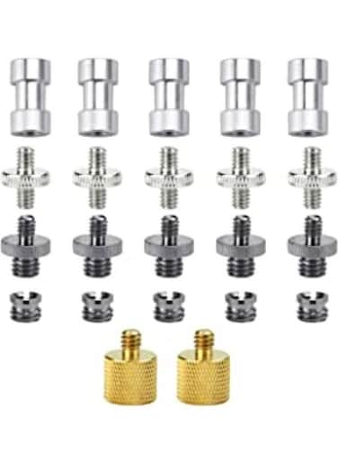 Generic 22 Pieces Camera Screw Adapters 1/4 To 1/4, Tripod Screw Adapter 1/4 To 3/8, Spigot Convert Mounting Screws, Camera Screw Converter, Brass Screw Adapter For Camera Monopod Ballhead Light Stand