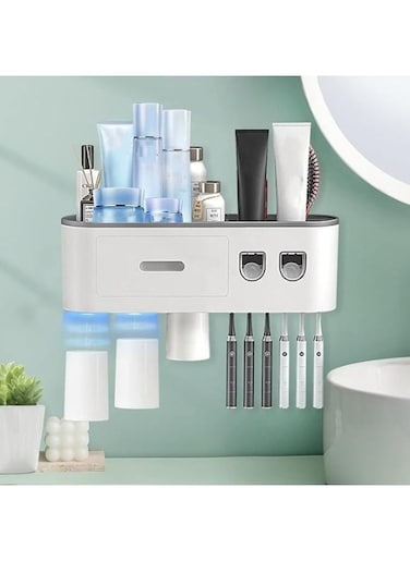 Generic Multifunctional Space-Saving Toothbrush And Toothpaste Holder With Drawer For Cosmetics And 3 Cups