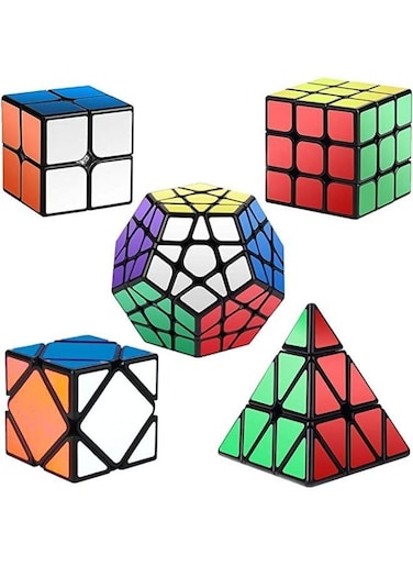 Generic 5 Pieces Magic Bundle Rubik's Speed Cube Set, 2x2x2 3x3x3 Pyramid Megaminx Skew Cube Smooth Sticker Cubes Collection Puzzle Cube Toy Gift For children kids adults
