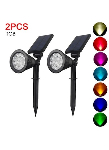 Generic 2 Pieces RGB Solar Lights Outdoor LED Ground Lawn Lamp Waterproof Outdoor Lights Landscape Spotlights Garden Decoration