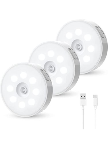 Generic 3 Pieces Motion Sensor Night Light, USB C Rechargeable LED Light, Wireless Night Safe Lighting For Bedroom, Bathroom, Under Cabinet, Kitchen, Hallway, Stairs