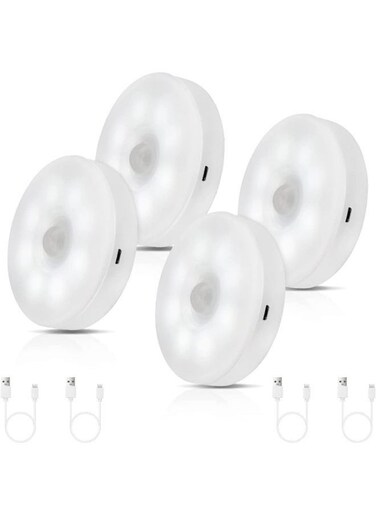 Generic 4 Pieces Motion Sensor Night Light, USB C Rechargeable LED Light, Wireless Night Safe Lighting For Bedroom, Bathroom, Under Cabinet, Kitchen, Hallway, And Stairs