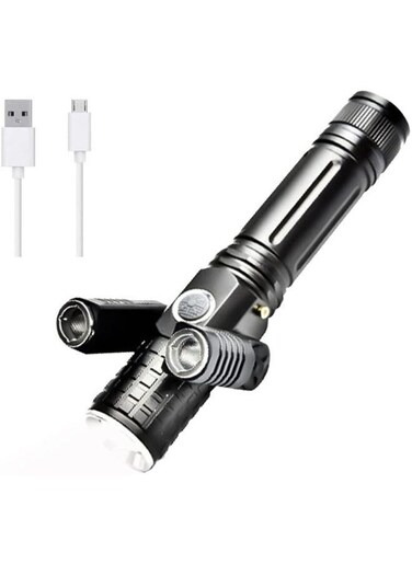 Generic Rechargeable Electric Torch Three-Lamp Flashlight Zoomable For Outdoor