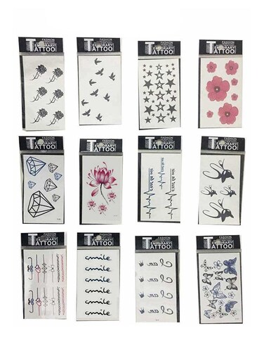 Generic 12-Piece Waterproof Temporary Tattoo Sticker Set