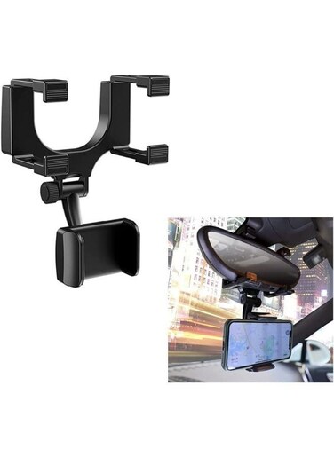Generic Rear View Mirror Car Mount Phone Holder Stand With 270&deg; Swivel And Adjustable Clips