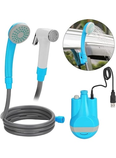 Generic Portable Camping Shower, Travel Shower Outdoor Portable Shower Head 2200mAh Rechargeable Battery USB Cable 1.8m Hose Water Pump For Outdoor Travel Bike Car Washing Pet Cleaning Plants Watering