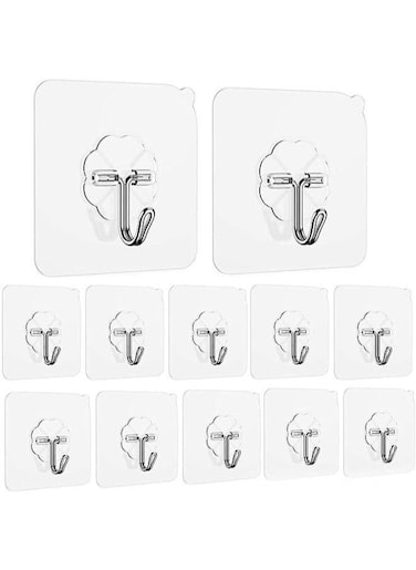 Generic 12 Pieces Adhesive Wall Hooks Transparent Strong Suction Hooks For Home Kitchen And Bathroom