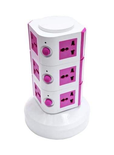 Generic 4-Way Vertical Extension Socket White/Pink